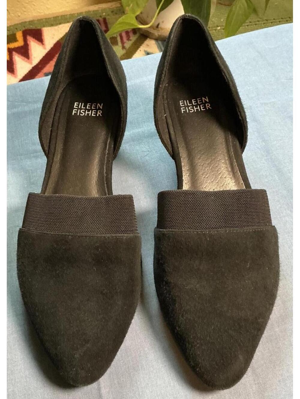 Eileen Fisher Hilly Suede D'Orsay Pump Wedge Heel Women's Size 6.5 Black